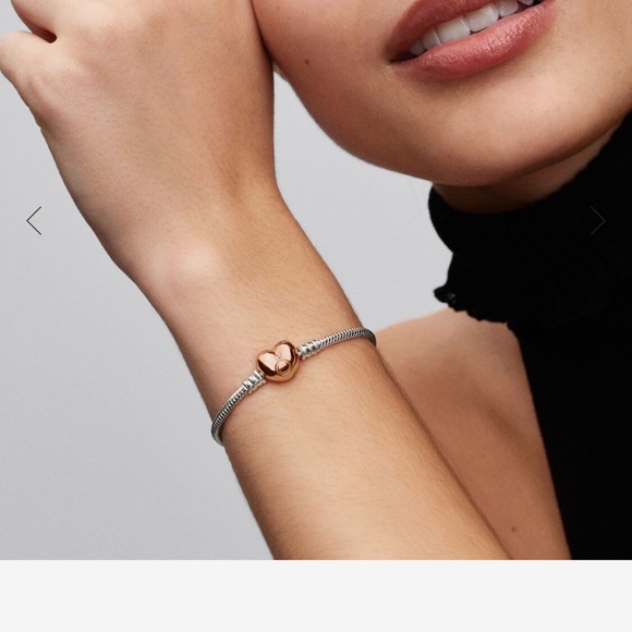 Pandora Moments Heart Snake Chain Bracelet Sterling silver 14k rose gold 18cm - Picture 1 of 7
